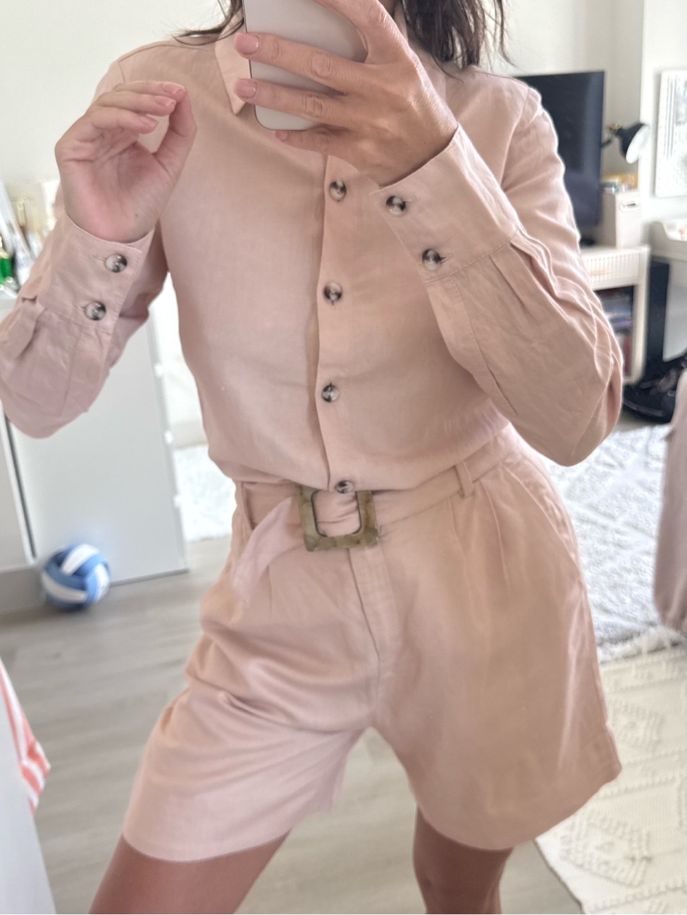 High-Waist Blush Chino Shorts with Fabric Belt size 36 ( S)